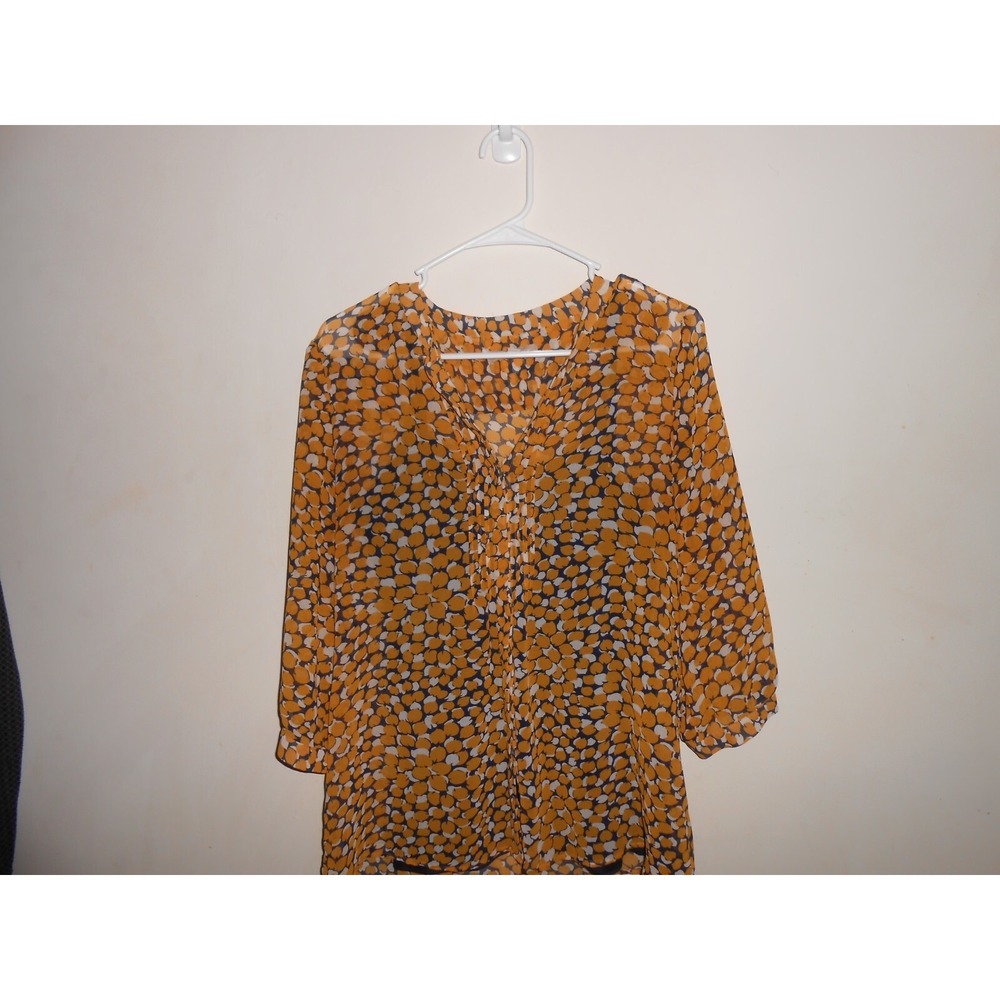Banana Republic Blouse Womens Size S 3/4 Sleeve Navy Yellow Sheer w/Navy Cami